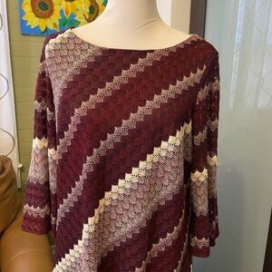 Dress Barn Burgundy and Cream Zigzag Dress